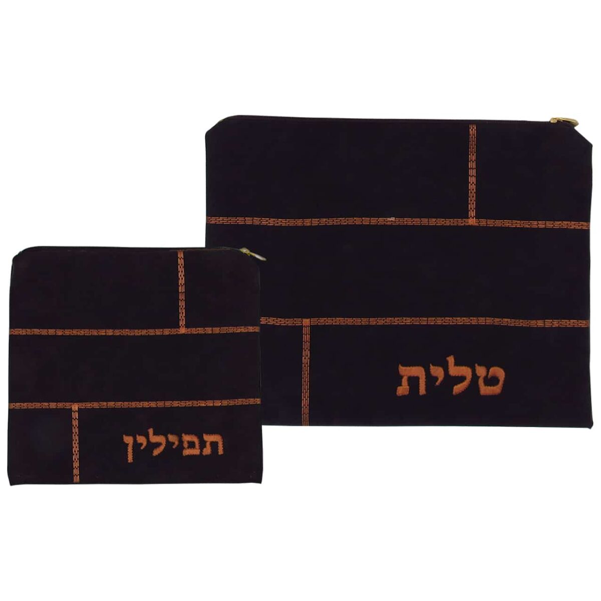 סט טלית-תפילין סדרת יוקרה  – 524- דמוי עור – חום/ברונזה