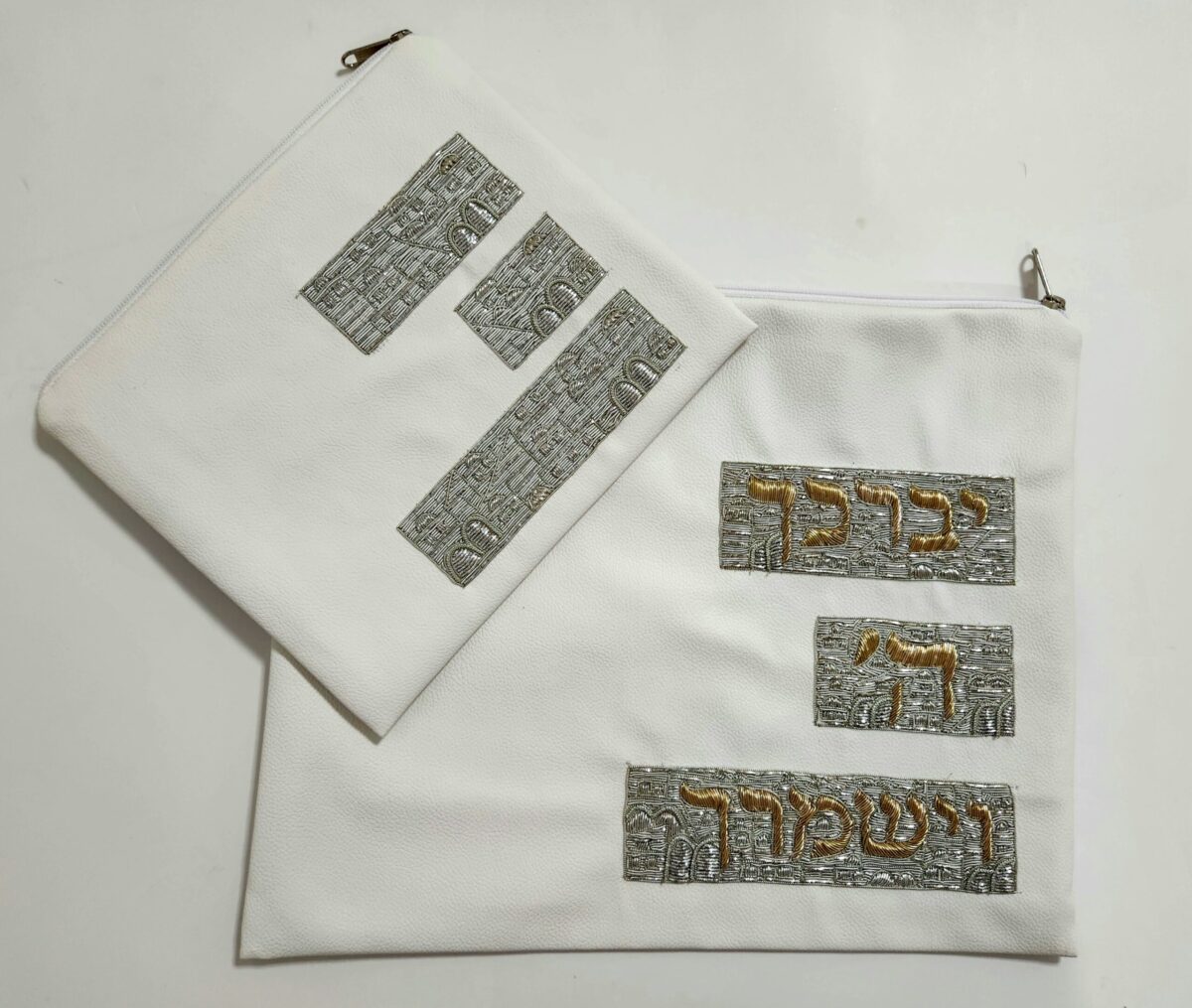 סט כיסוי לטלית ותפילין אימפלה דמוי עור – יברכך זהב – ע"י חוטי כסף