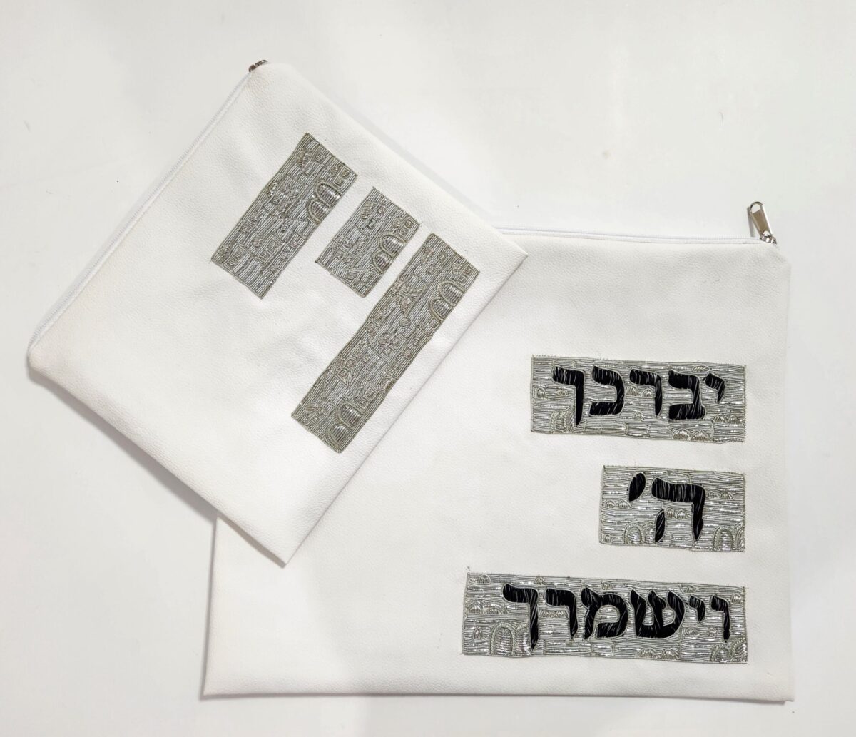 סט כיסוי לטלית ותפילין אימפלה דמוי עור – יברכך שחור – ע"י חוטי כסף