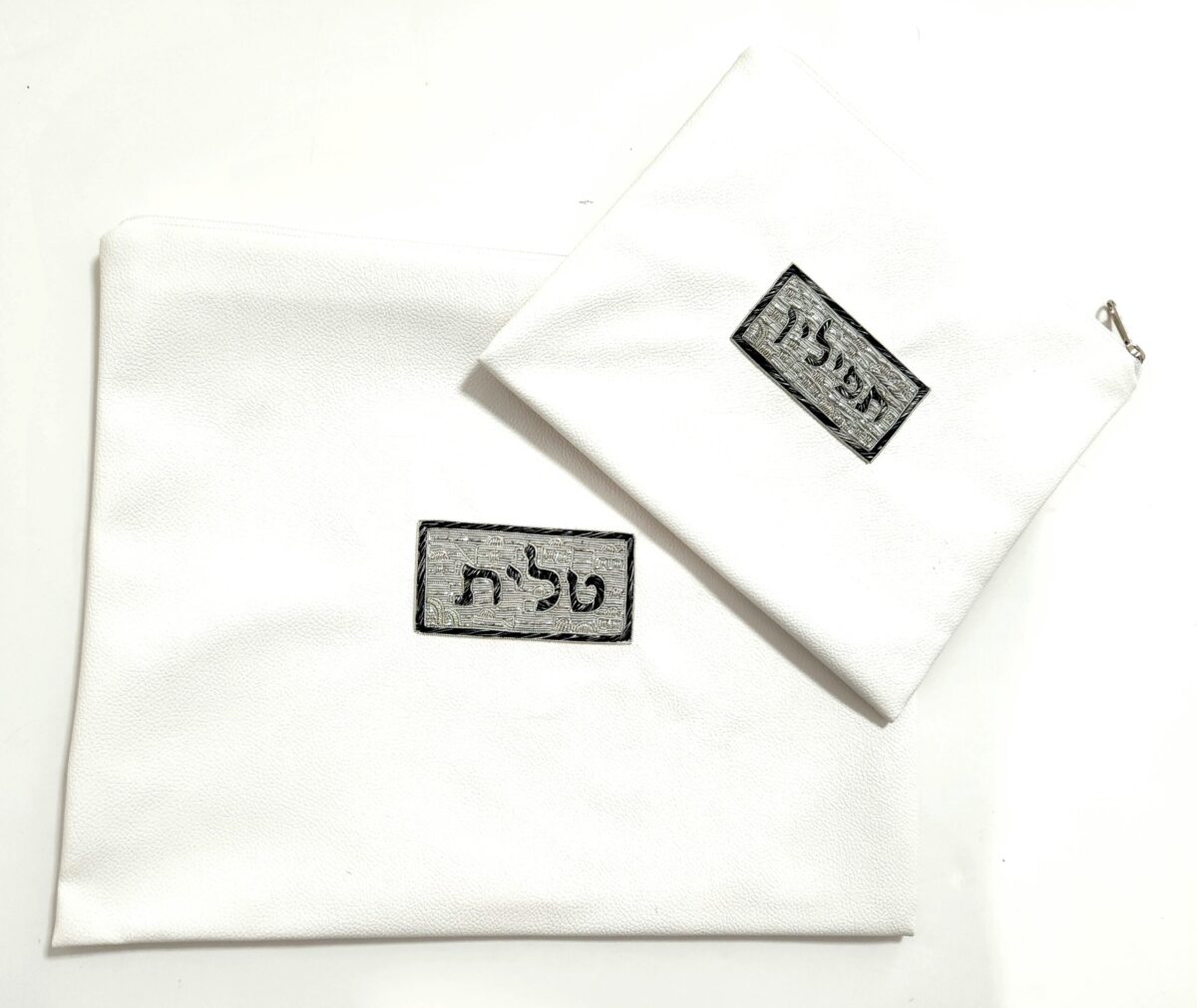 סט כיסוי לטלית ותפילין אימפלה דמוי עור – ADAM – שחור – ע"י חוטי כסף