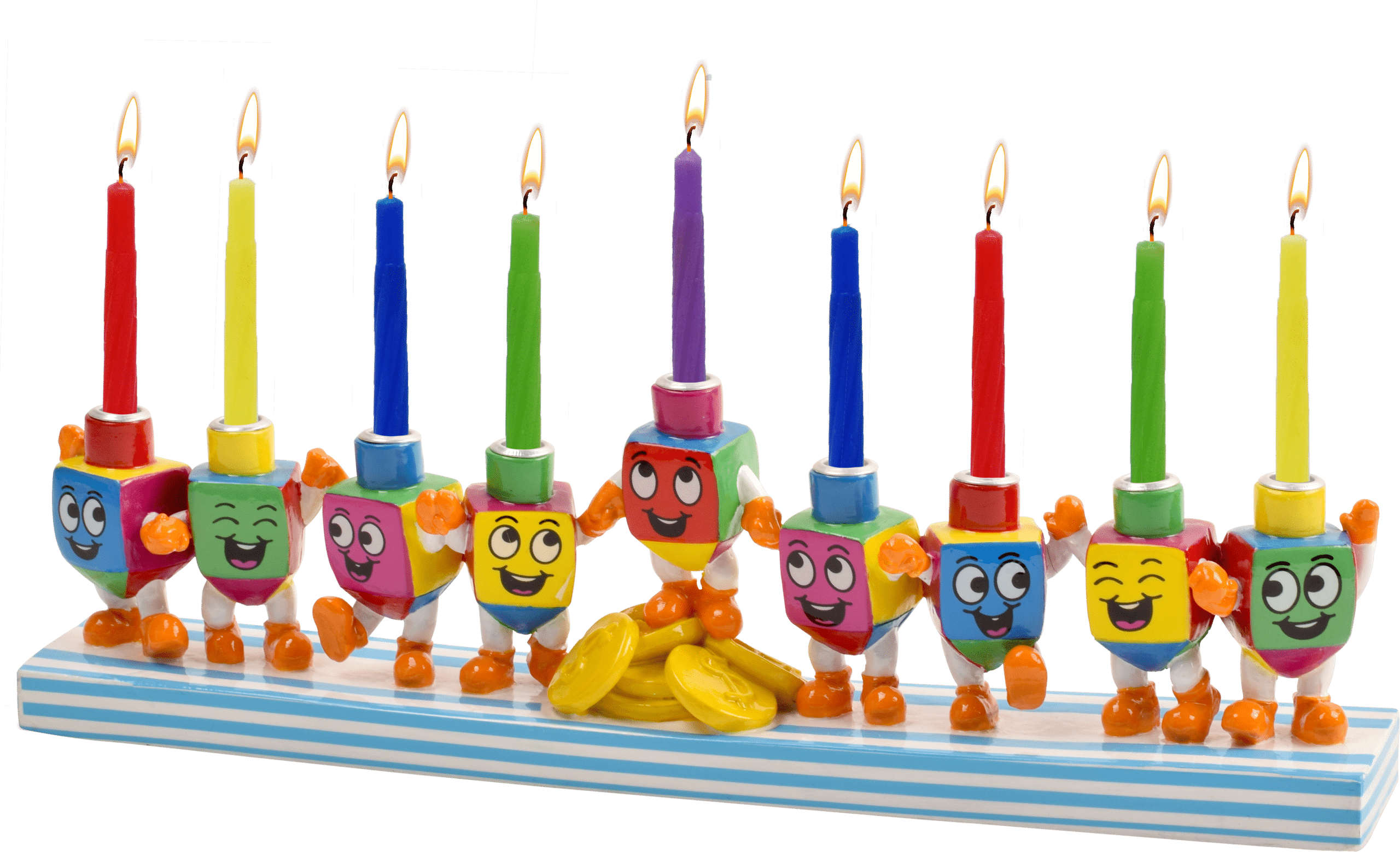 חנוכייה עבודת יד ריקוד סביבונים  - לנרות רגילים