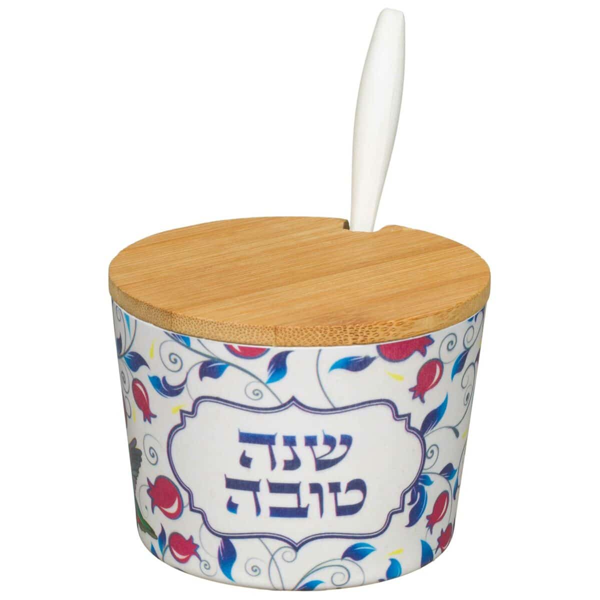 כלי לדבש מלמין "שנה טובה" – 6.5 ס"מ -דגם רימונים