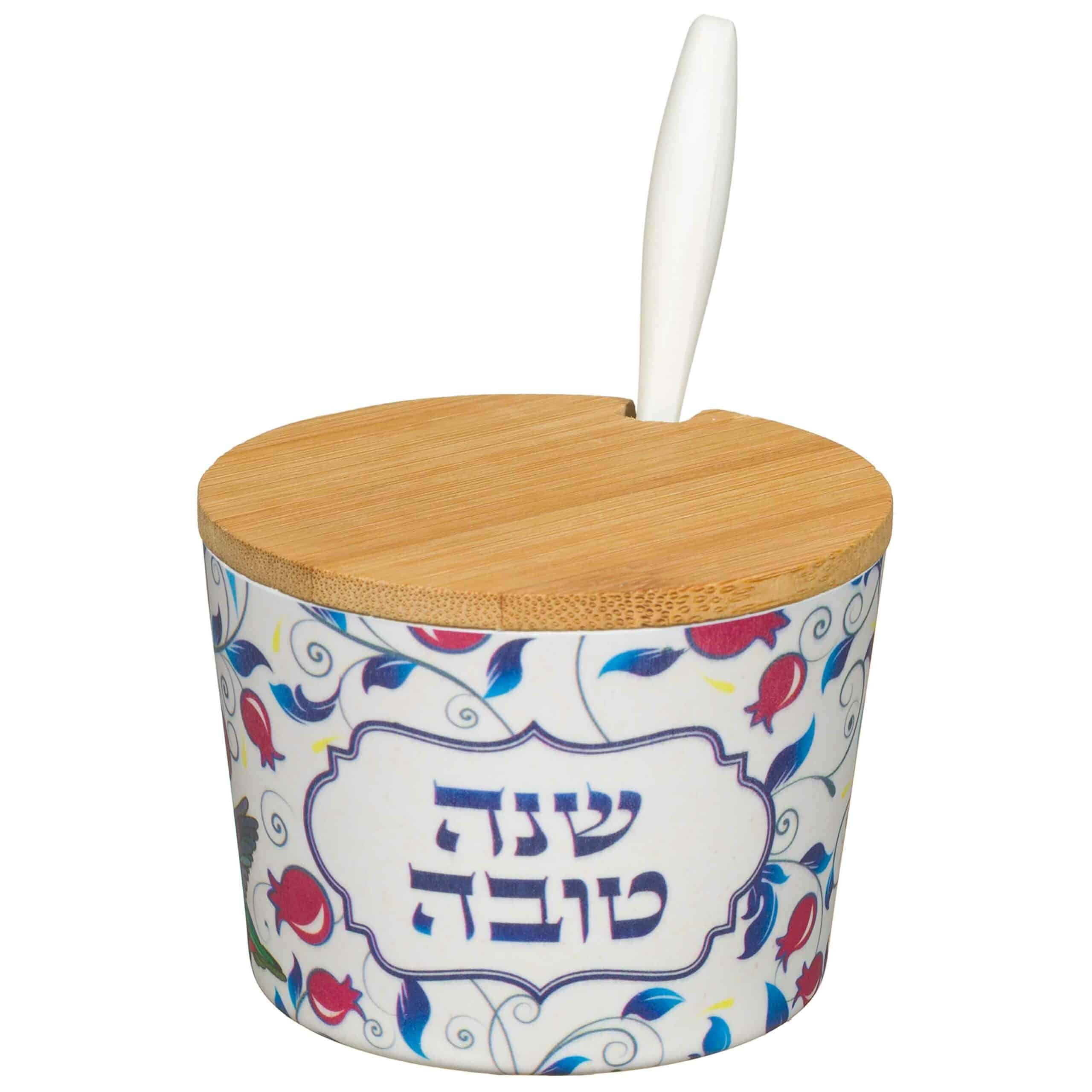 כלי לדבש מלמין "שנה טובה" - 6.5 ס"מ -דגם רימונים