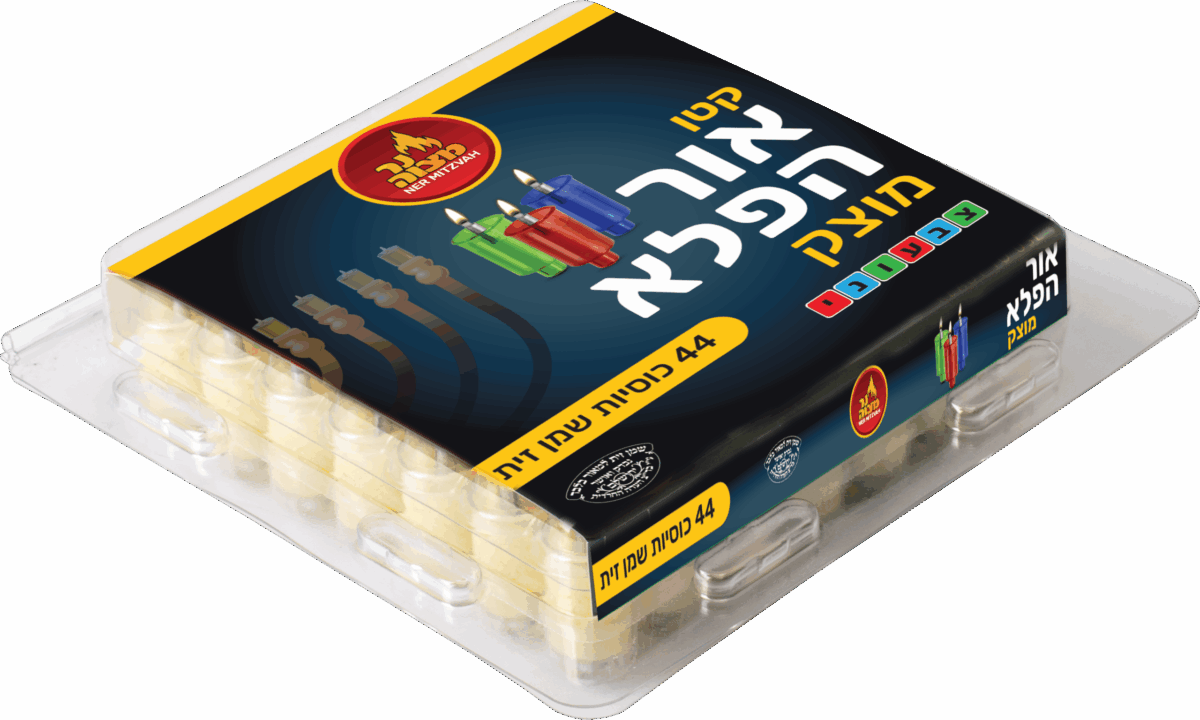 סט ערכת נרות חנוכה אור הפלא – מיני מוצק צבעוני – מתאים לחנוכיות צרות 20 ס”מ